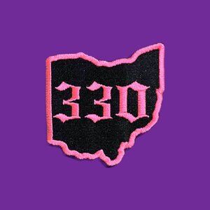 Ohio proud area code 330 patch in Harley-Davidson hi-viz pink and black colors